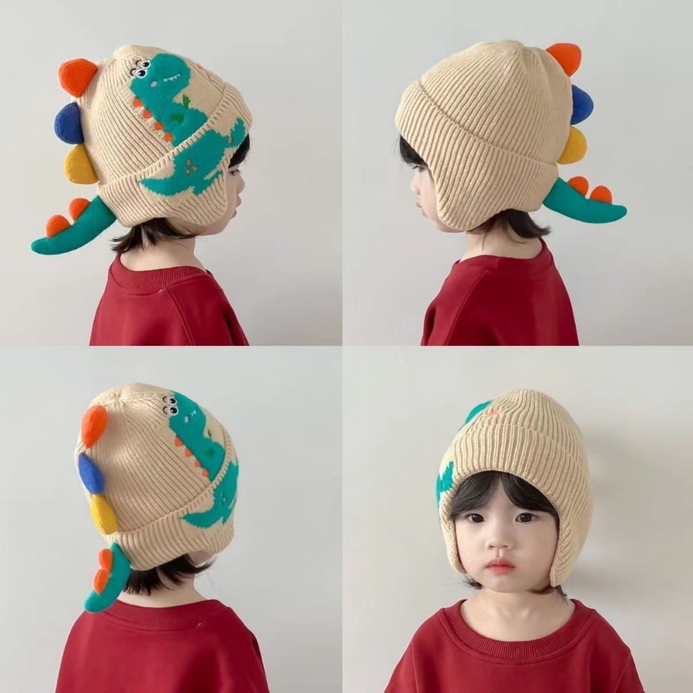Ear-Cover-Beanie.jpg Kid's Ear Cover Beanie ( Dinosaur) - Image 1