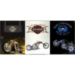 3D Picture Harley Davidson with Yellow Red Blue